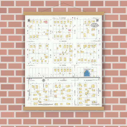 Old map wall art mockup — magnetic wood frame on brick wall — Sanborn Fire Insurance Map from Austin, Mower County, Minnesota (1926), Sheet #0011