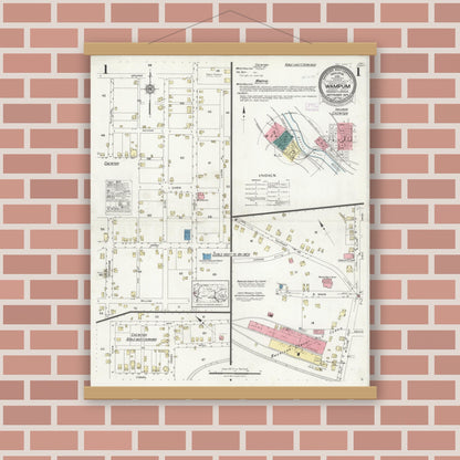 Old map wall art mockup — magnetic wood frame on brick wall — Sanborn Fire Insurance Map from Wampum, Lawrence County, Pennsylvania (1925) - Complete Map Set