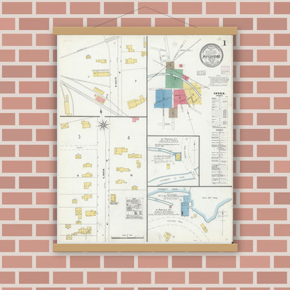 Old map wall art mockup — magnetic wood frame on brick wall — Sanborn Fire Insurance Map from Pittsford, Monroe County, New York (1905) - Complete Map Set
