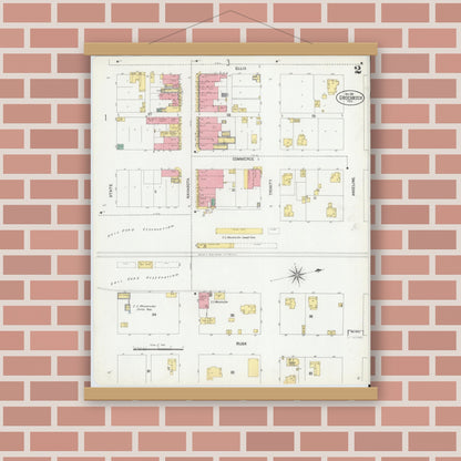 Old map wall art mockup — magnetic wood frame on brick wall — Sanborn Fire Insurance Map from Groesbeck, Limestone County, Texas (1901), Sheet #0002