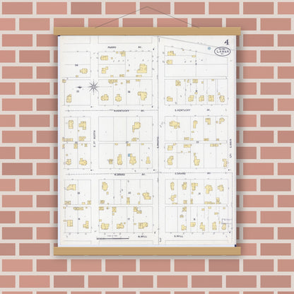 Old map wall art mockup — magnetic wood frame on brick wall — Sanborn Fire Insurance Map from Lamar, Barton County, Missouri (1902), Sheet #0004