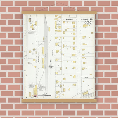 Old map wall art mockup — magnetic wood frame on brick wall — Sanborn Fire Insurance Map from Plano, Collin County, Texas (1901), Sheet #0002