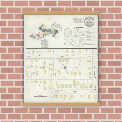 Old map wall art mockup — magnetic wood frame on brick wall — Sanborn Fire Insurance Map from Dalton, Berkshire County, Massachusetts (1911), Sheet #0001