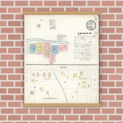 Old map wall art mockup — magnetic wood frame on brick wall — Sanborn Fire Insurance Map from Oroville, Butte County, California (1890) - Complete Map Set