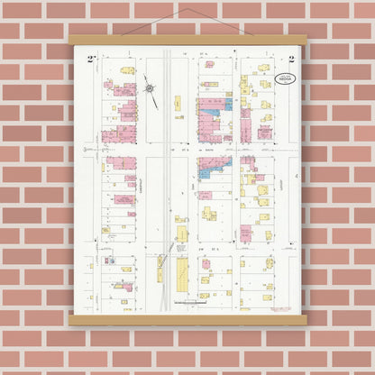 Old map wall art mockup — magnetic wood frame on brick wall — Sanborn Fire Insurance Map from Neoga, Cumberland County, Illinois (1930), Sheet #0002