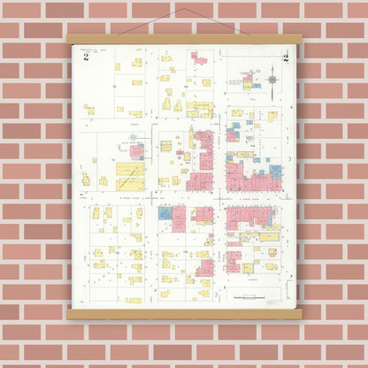 Old map wall art mockup — magnetic wood frame on brick wall — Sanborn Fire Insurance Map from Fowlerville, Livingston County, Michigan (1935), Sheet #0002