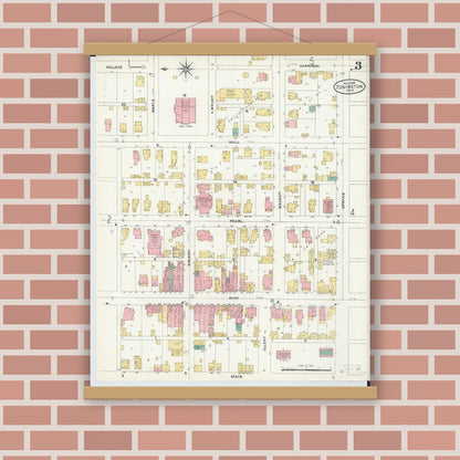Old map wall art mockup — magnetic wood frame on brick wall — Sanborn Fire Insurance Map from Covington, Miami County, Ohio (1905), Sheet #0003