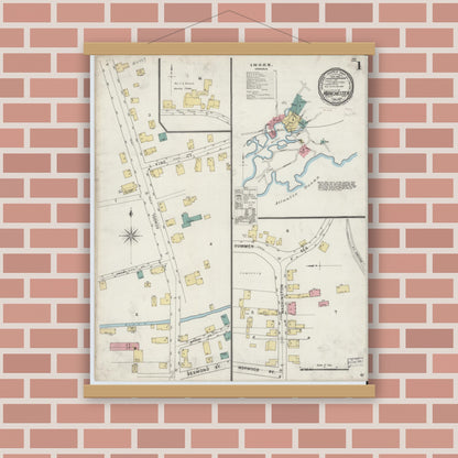 Old map wall art mockup — magnetic wood frame on brick wall — Sanborn Fire Insurance Map from Manchester, Essex County, Massachusetts (1894) - Complete Map Set
