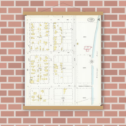 Old map wall art mockup — magnetic wood frame on brick wall — Sanborn Fire Insurance Map from Lyons, Clinton County, Iowa (1902), Sheet #0004