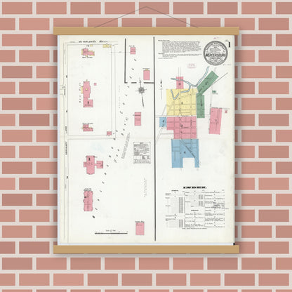 Old map wall art mockup — magnetic wood frame on brick wall — Sanborn Fire Insurance Map from Mercersburg, Franklin County, Pennsylvania (1910) - Complete Map Set