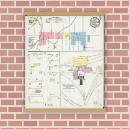 Old map wall art mockup — magnetic wood frame on brick wall — Sanborn Fire Insurance Map from Hubbard, Trumbull County, Ohio (1896), Sheet #0001