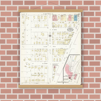 Old map wall art mockup — magnetic wood frame on brick wall — Sanborn Fire Insurance Map from Cherokee, Cherokee County, Iowa (1914), Sheet #0007