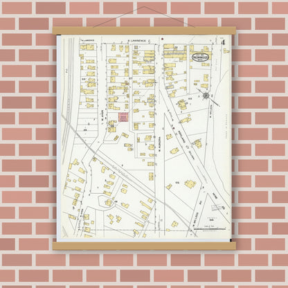 Old map wall art mockup — magnetic wood frame on brick wall — Sanborn Fire Insurance Map from Ironwood, Gogebic County, Michigan (1921), Sheet #0004
