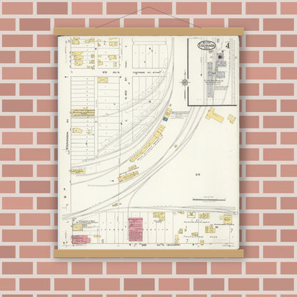 Old map wall art mockup — magnetic wood frame on brick wall — Sanborn Fire Insurance Map from Escanaba, Delta County, Michigan (1921), Sheet #0004