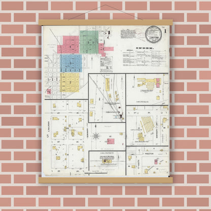 Old map wall art mockup — magnetic wood frame on brick wall — Sanborn Fire Insurance Map from Lewistown, Fulton County, Illinois (1899) - Complete Map Set