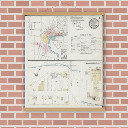 Old map wall art mockup — magnetic wood frame on brick wall — Sanborn Fire Insurance Map from Mount Clemens, Macomb County, Michigan (1888) - Complete Map Set