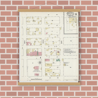 Old map wall art mockup — magnetic wood frame on brick wall — Sanborn Fire Insurance Map from Auburn, De Kalb County, Indiana (1891), Sheet #0003