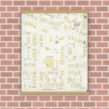 Old map wall art mockup — magnetic wood frame on brick wall — Sanborn Fire Insurance Map from Newark, Licking County, Ohio (1905), Sheet #0010