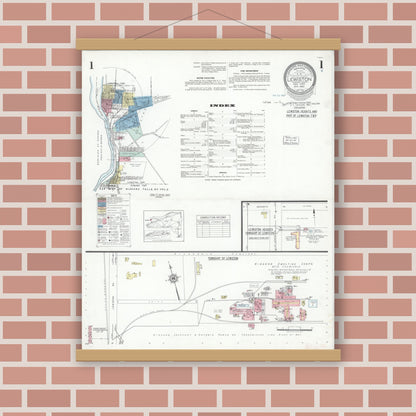 Old map wall art mockup — magnetic wood frame on brick wall — Sanborn Fire Insurance Map from Lewiston, Niagara County, New York (1940) - Complete Map Set