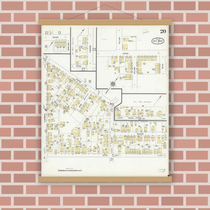 Old map wall art mockup — magnetic wood frame on brick wall — Sanborn Fire Insurance Map from Key West, Monroe County, Florida (1912), Sheet #0020