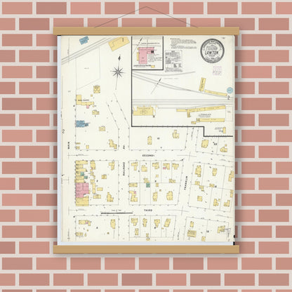 Old map wall art mockup — magnetic wood frame on brick wall — Sanborn Fire Insurance Map from Lawton, Van Buren County, Michigan (1908) - Complete Map Set