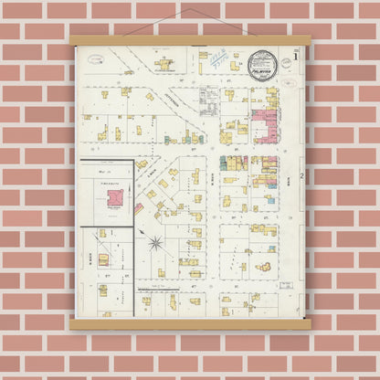 Old map wall art mockup — magnetic wood frame on brick wall — Sanborn Fire Insurance Map from Palmyra, Jefferson County, Wisconsin (1898) - Complete Map Set