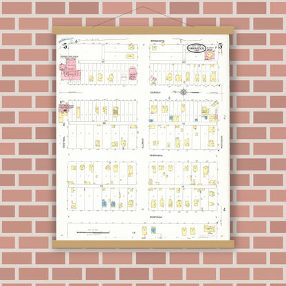 Old map wall art mockup — magnetic wood frame on brick wall — Sanborn Fire Insurance Map from Hawarden, Sioux County, Iowa (1924), Sheet #0005