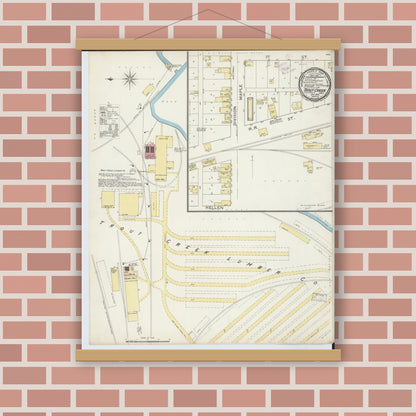 Old map wall art mockup — magnetic wood frame on brick wall — Sanborn Fire Insurance Map from Trout Creek, Ontonagon County, Michigan (1893), Sheet #0001