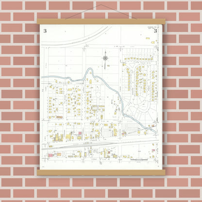 Old map wall art mockup — magnetic wood frame on brick wall — Sanborn Fire Insurance Map from Pasadena, Harris County, Texas (1943), Sheet #0003