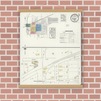 Old map wall art mockup — magnetic wood frame on brick wall — Sanborn Fire Insurance Map from Cuba, Fulton County, Illinois (1919) - Complete Map Set