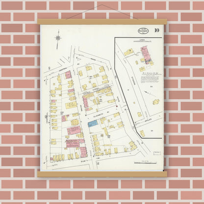 Old map wall art mockup — magnetic wood frame on brick wall — Sanborn Fire Insurance Map from Rahway, Union County, New Jersey (1915), Sheet #0010