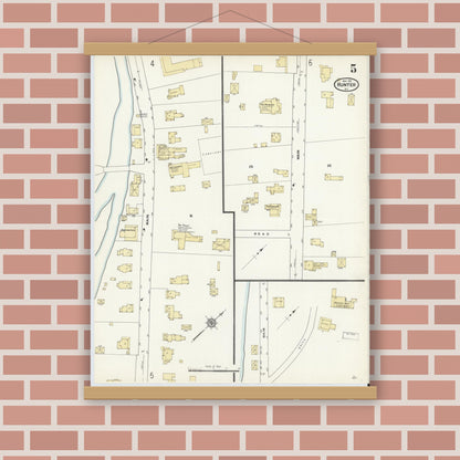 Old map wall art mockup — magnetic wood frame on brick wall — Sanborn Fire Insurance Map from Hunter, Greene County, New York (1912), Sheet #0005