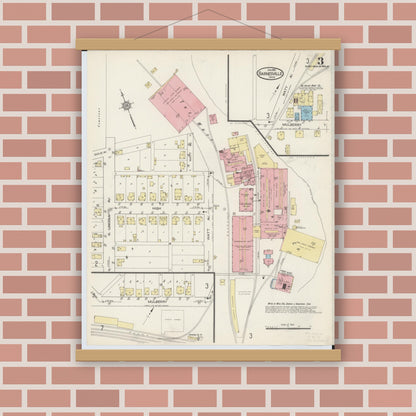 Old map wall art mockup — magnetic wood frame on brick wall — Sanborn Fire Insurance Map from Barnesville, Belmont County, Ohio (1915), Sheet #0003