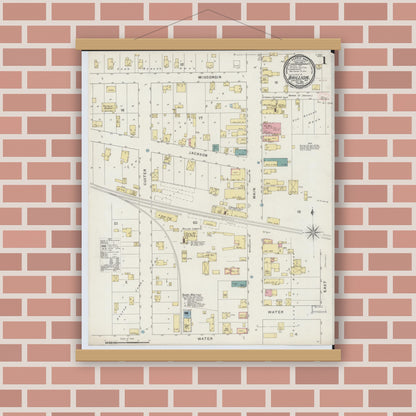 Old map wall art mockup — magnetic wood frame on brick wall — Sanborn Fire Insurance Map from Brillion, Calumet County, Wisconsin (1894) - Complete Map Set