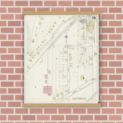 Old map wall art mockup — magnetic wood frame on brick wall — Sanborn Fire Insurance Map from Marietta, Washington County, Ohio (1915), Sheet #0029