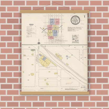 Old map wall art mockup — magnetic wood frame on brick wall — Sanborn Fire Insurance Map from Glendora, Los Angeles County, California (1910) - Complete Map Set
