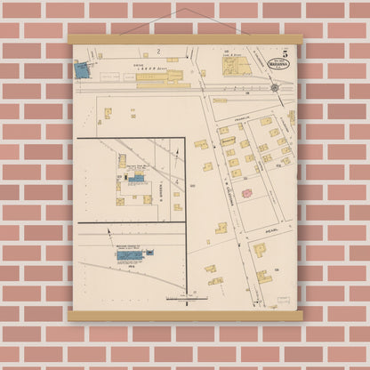 Old map wall art mockup — magnetic wood frame on brick wall — Sanborn Fire Insurance Map from Marianna, Jackson County, Florida (1922), Sheet #0005