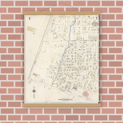 Old map wall art mockup — magnetic wood frame on brick wall — Sanborn Fire Insurance Map from Humble, Harris County, Texas (1940), Sheet #0007