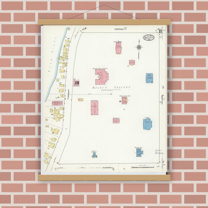 Old map wall art mockup — magnetic wood frame on brick wall — Sanborn Fire Insurance Map from Beloit, Rock County, Wisconsin (1915), Sheet #0008