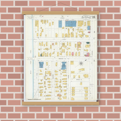 Old map wall art mockup — magnetic wood frame on brick wall — Sanborn Fire Insurance Map from Sault Sainte Marie, Chippewa County, Michigan (1906), Sheet #0015