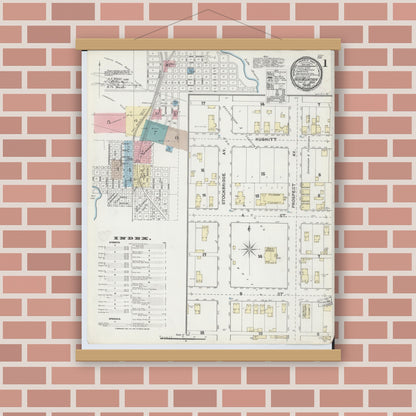 Old map wall art mockup — magnetic wood frame on brick wall — Sanborn Fire Insurance Map from Iron Mountain, Dickinson County, Michigan (1891) - Complete Map Set