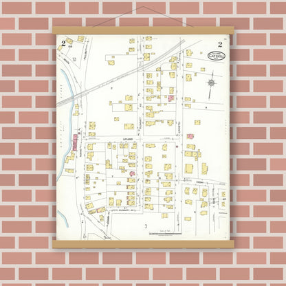 Old map wall art mockup — magnetic wood frame on brick wall — Sanborn Fire Insurance Map from Catskill, Greene County, New York (1923), Sheet #0002