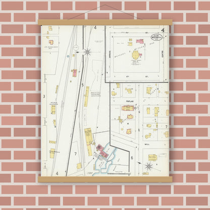 Old map wall art mockup — magnetic wood frame on brick wall — Sanborn Fire Insurance Map from Merrill, Lincoln County, Wisconsin (1902), Sheet #0004