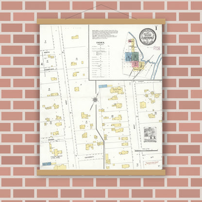 Old map wall art mockup — magnetic wood frame on brick wall — Sanborn Fire Insurance Map from Cloverdale, Sonoma County, California (1911) - Complete Map Set