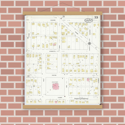 Old map wall art mockup — magnetic wood frame on brick wall — Sanborn Fire Insurance Map from Freeport, Stephenson County, Illinois (1910), Sheet #0033