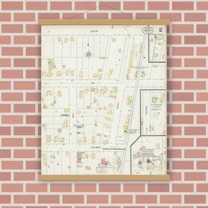 Old map wall art mockup — magnetic wood frame on brick wall — Sanborn Fire Insurance Map from Juneau, Dodge County, Wisconsin (1897), Sheet #0002