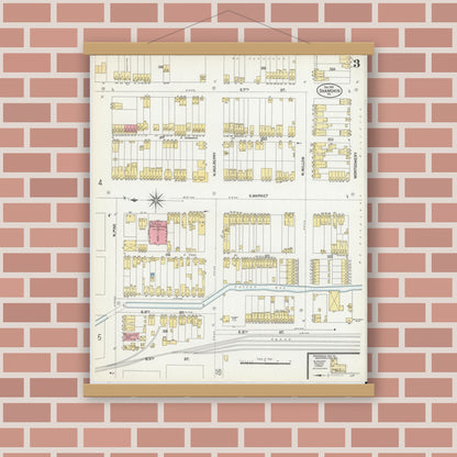 Old map wall art mockup — magnetic wood frame on brick wall — Sanborn Fire Insurance Map from Shamokin, Northumberland County, Pennsylvania (1901), Sheet #0003