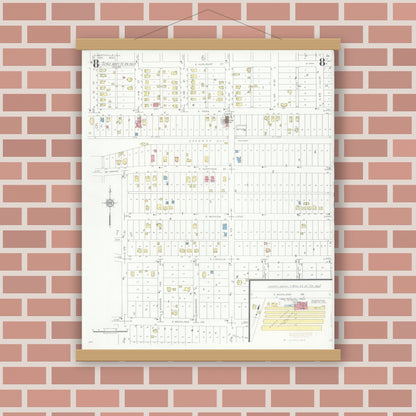 Old map wall art mockup — magnetic wood frame on brick wall — Sanborn Fire Insurance Map from Libertyville, Lake County, Illinois (1933), Sheet #0008