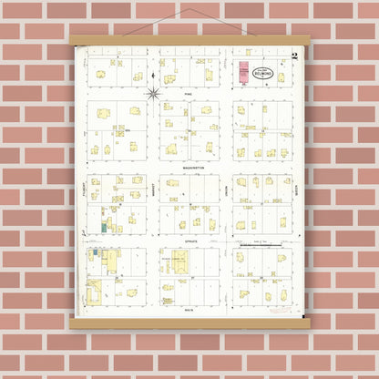 Old map wall art mockup — magnetic wood frame on brick wall — Sanborn Fire Insurance Map from Belmond, Wright County, Iowa (1909), Sheet #0002