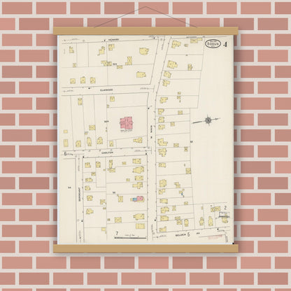 Old map wall art mockup — magnetic wood frame on brick wall — Sanborn Fire Insurance Map from Sodus, Wayne County, New York (1915), Sheet #0004